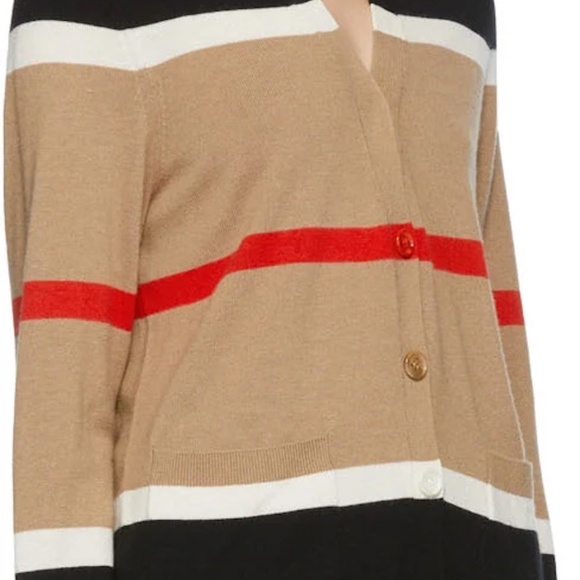 BURBERRY Tan Cashmere & Silk Striped Philippa Cardigan SzM - Picture 4 of 12